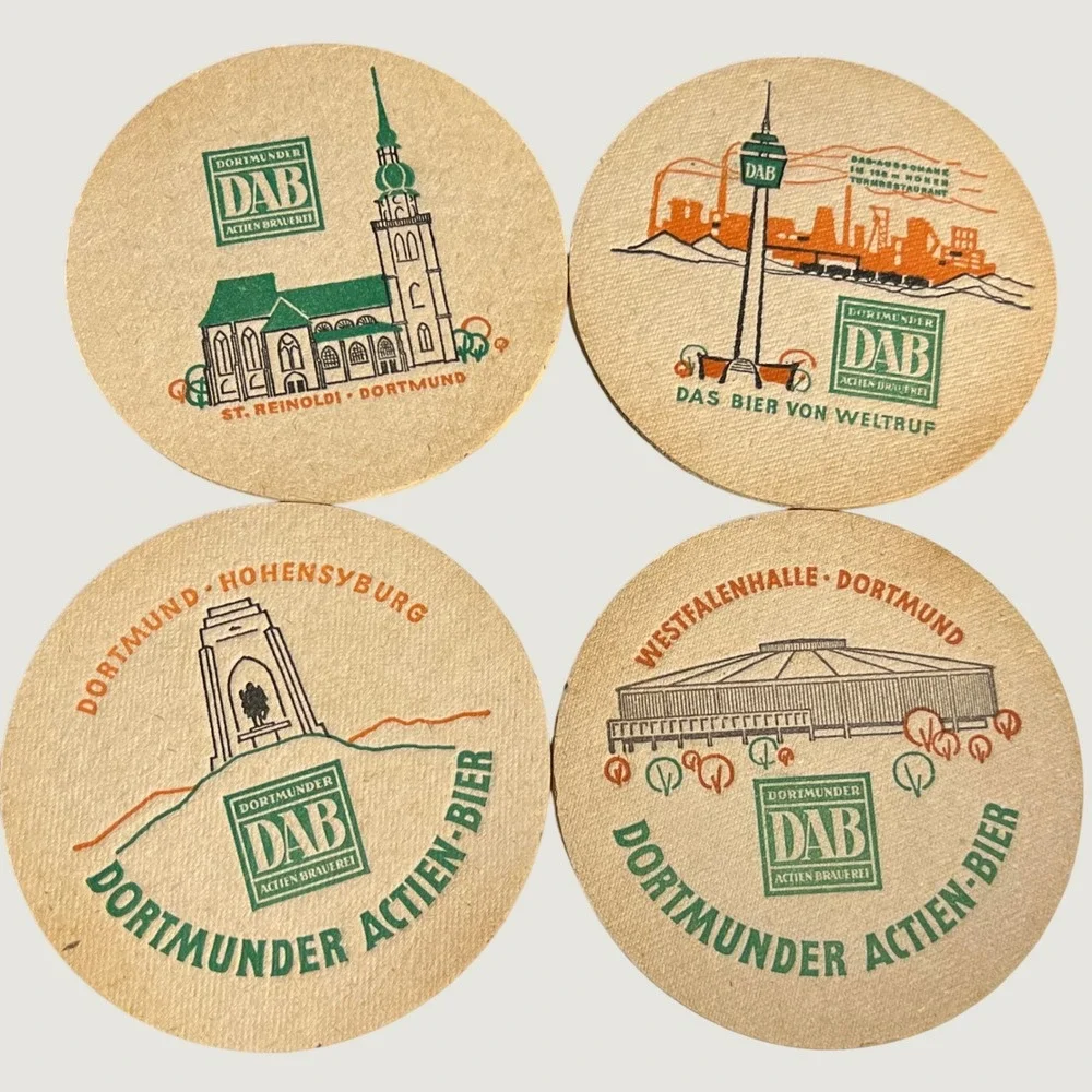 Dortmunder DAB Vintage Beer Coasters‎ Set 4 German Breweriana Landmark